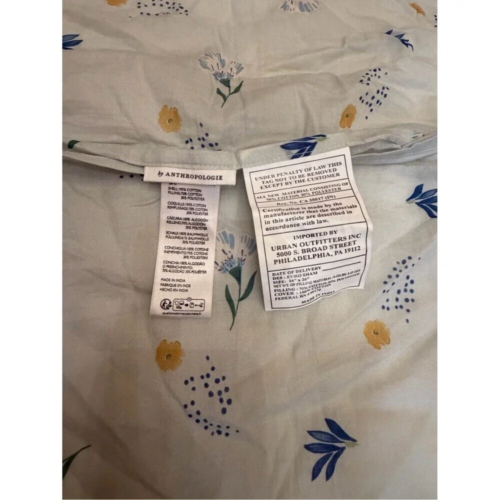 new Anthropologie Ellen merchant cotton voile euro pillow sham Floral Parrot